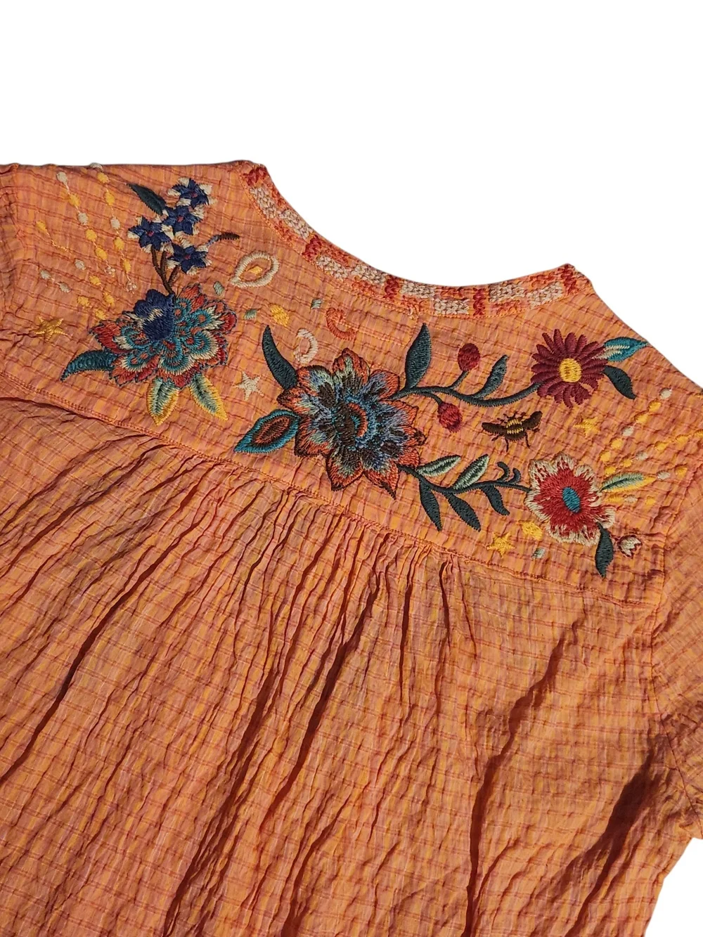Johnny Was Embroidered Olinda Puff Sleeve Boho Blouse Floral Vine Art Top ✨